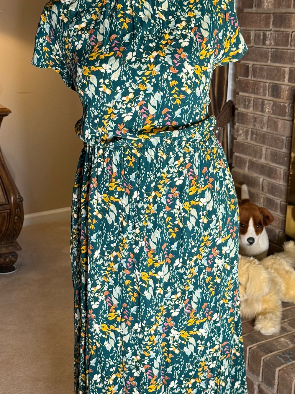 A New Day xxl Teal Floral Midi Dress with Yellow & Pink Accents